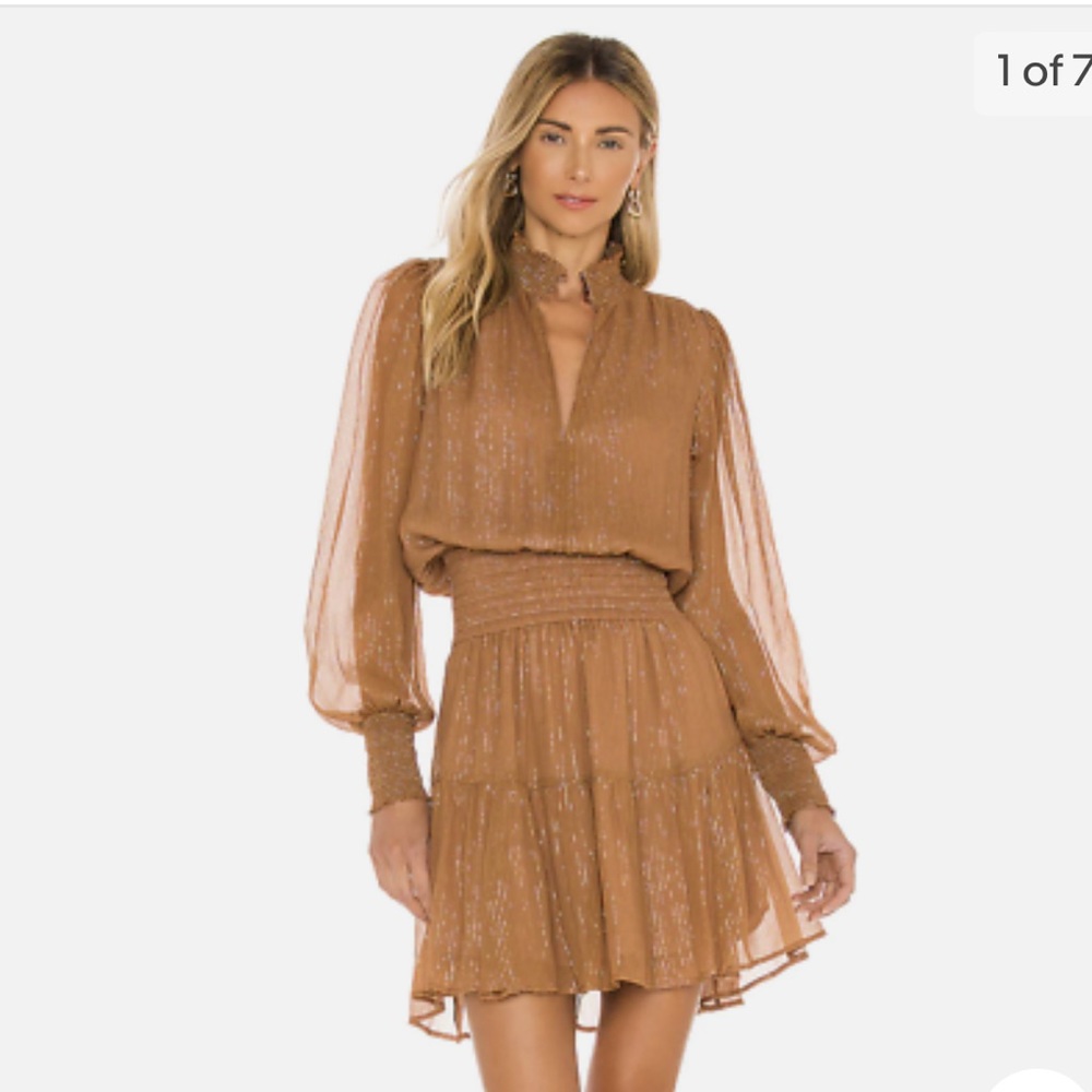 A.L.C Silvie Smocked Metallic Silk Mini Dress. Size 6 NWT